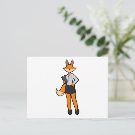 Fox als Secretary mit Notepad Postkarte (Stehend Vorderseite)