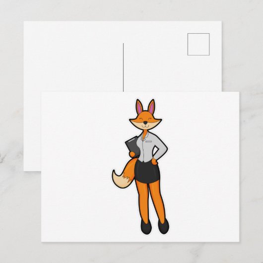 Fox als Secretary mit Notepad Postkarte (Vorne/Hinten)