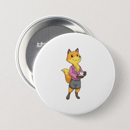 Fox als Sekretär für Kaffee Cup Button (Vorne & Hinten)