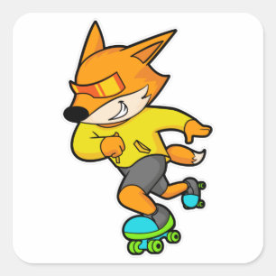 Fox als Skater mit Roller-Skaten Quadratischer Aufkleber