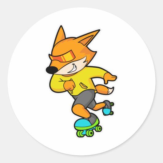 Fox als Skater mit Roller-Skaten Runder Aufkleber (Vorderseite)