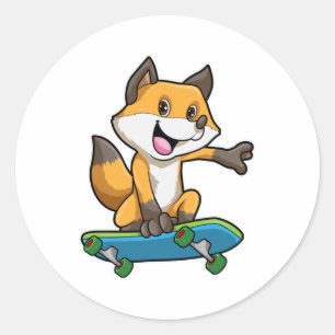 Fox als Skater mit Skateboard Runder Aufkleber
