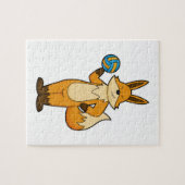 Fox als Volleyball-Spieler mit Volleyball Puzzle (Horizontal)