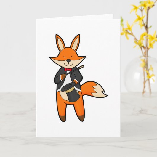Fox als Zauberer mit Zauberstab & Hut Karte (Gelbe Blume)
