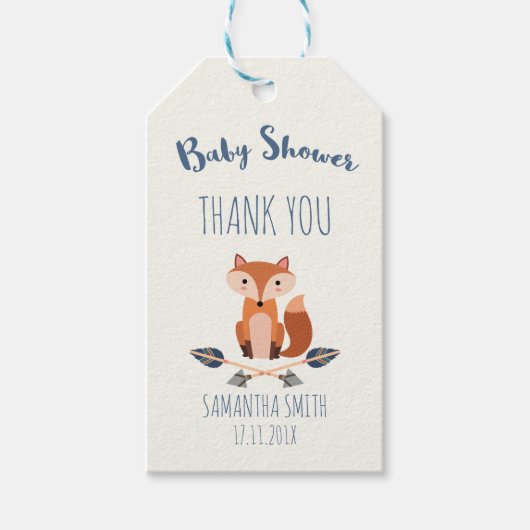 Fox and Arrows Baby Shoft Tag Geschenkanhänger (Vorderseite)
