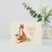 Fox and Baby Watercolor - Babydusche Vielen Dank Postkarte (Stehend Vorderseite)