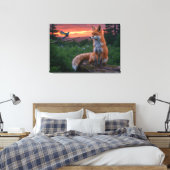Fox and Bird bei Sonnenuntergang - ruhiger Wald Leinwanddruck (Insitu (Schlafzimmer))
