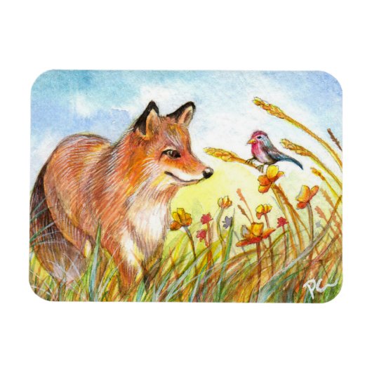 Fox and Bird in the field Magnet (Horizontal)