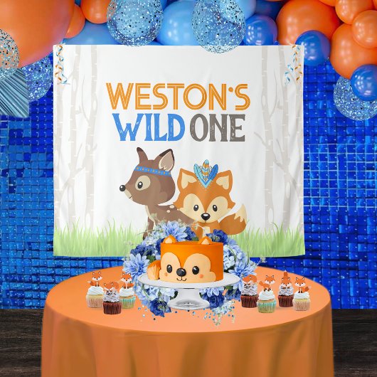 Fox and Deer Wild One Forest Trees Party Hintergru Wandteppich