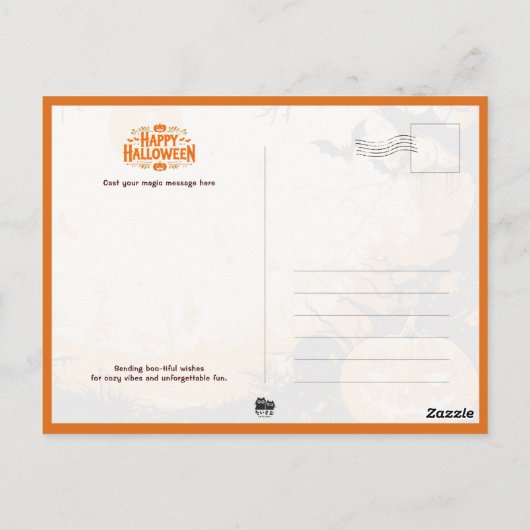 Fox and Friendly Ghosts on Halloween Night Postkarte (Rückseite)