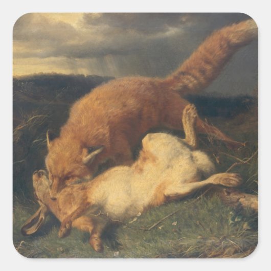 Fox and Hare, 1866 Quadratischer Aufkleber (Vorderseite)
