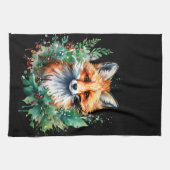 Fox and Holly with Red Berries Geschirrtuch (Horizontal)