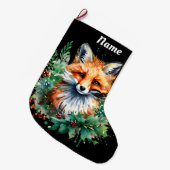 Fox and Holly with Red Berries Großer Weihnachtsstrumpf (Vorderansicht (hängend))