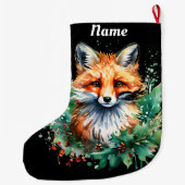 Fox and Holly with Red Berries Großer Weihnachtsstrumpf (Rückseite)