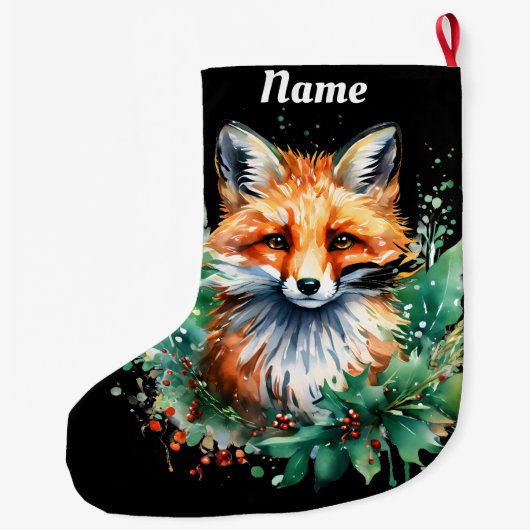 Fox and Holly with Red Berries Großer Weihnachtsstrumpf (Rückseite)
