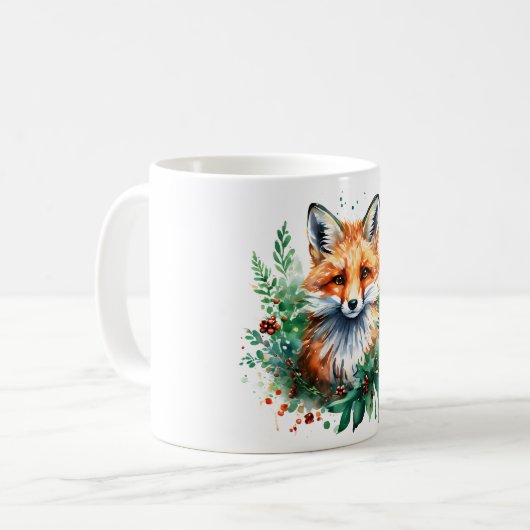 Fox and Holly with Red Berries Kaffeetasse (Vorderseite Links)