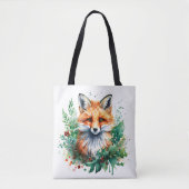 Fox and Holly with Red Berries Tasche (Vorderseite)