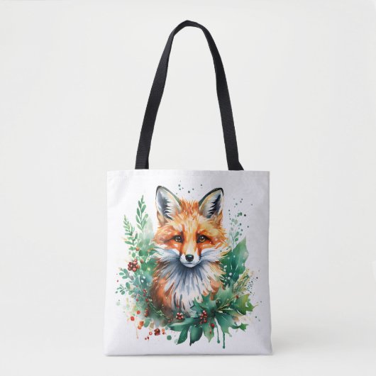 Fox and Holly with Red Berries Tasche (Vorderseite)