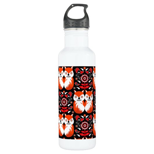 Fox and Nature Nordic Folk Art Edelstahlflasche (Vorderseite)