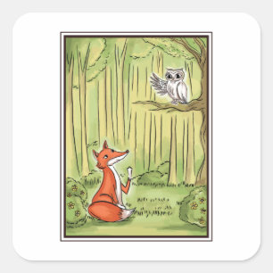 Fox and Owl in einem Wald Quadratischer Aufkleber