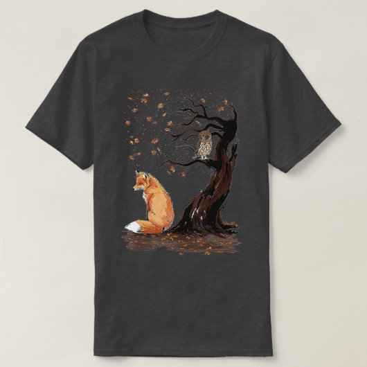 Fox and Owl on Treanimal Lover Niedlichen Herbst l T-Shirt (Design vorne)