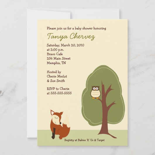 Fox and Owl Woodland Forest Baby Dusche 12x18 Einladung (Vorderseite)