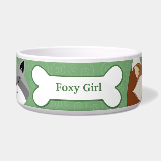 Fox and Raccoon Custom Pet Dog Food Bowl - Green Napf (Vorderseite)