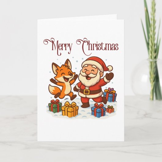 Fox and Santa Christmas Folded Greeting Card Karte (Vorderseite)