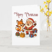 Fox and Santa Christmas Folded Greeting Card Karte (Gelbe Blume)