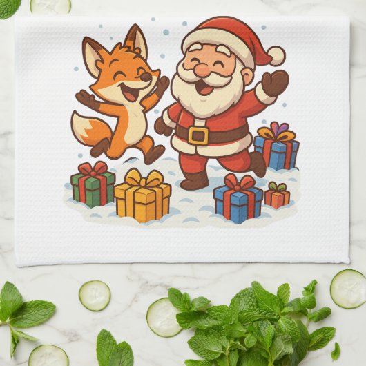Fox and Santa Christmas Kitchen Towels Geschirrtuch (Gefaltet)