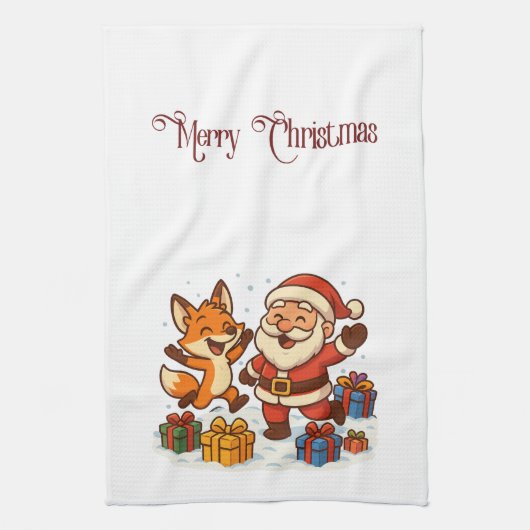 Fox and Santa Christmas Kitchen Towels Geschirrtuch (Vertikal)