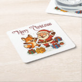 Fox and Santa Christmas Paper Coaster Rechteckiger Pappuntersetzer (angewinkelt)