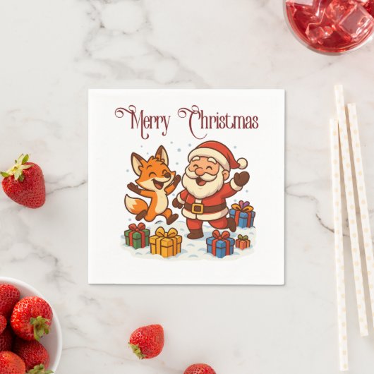 Fox and Santa Christmas Paper Napkin Serviette (Beispiel)