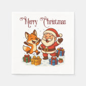 Fox and Santa Christmas Paper Napkin Serviette (Vorderseite)