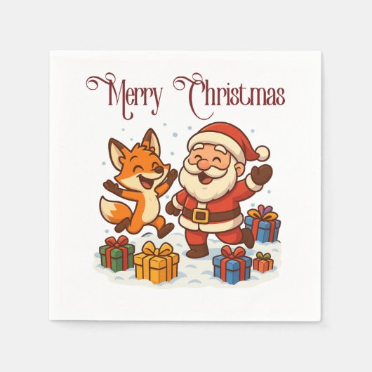 Fox and Santa Christmas Paper Napkin Serviette (Vorderseite)