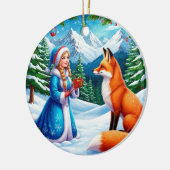 Fox and Snow Maiden in Winterwaldlandschaft Keramik Ornament (Links)