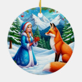 Fox and Snow Maiden in Winterwaldlandschaft Keramik Ornament (Hinten)