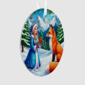 Fox and Snow Maiden in Winterwaldlandschaft Ornament (Vorderseite)