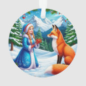 Fox and Snow Maiden in Winterwaldlandschaft Ornament (Rückseite)
