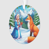 Fox and Snow Maiden in Winterwaldlandschaft Ornament (Vorderseite)