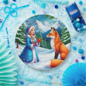 Fox and Snow Maiden in Winterwaldlandschaft Pappteller (Party)