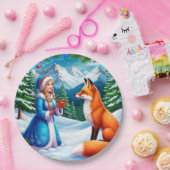 Fox and Snow Maiden in Winterwaldlandschaft Pappteller (Party)