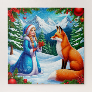 Fox and Snow Maiden in Winterwaldlandschaft Puzzle