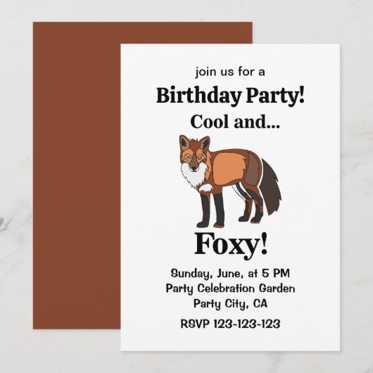 Fox Animal Woodland Foxy Birthday Party Einladung (Vorne/Hinten)