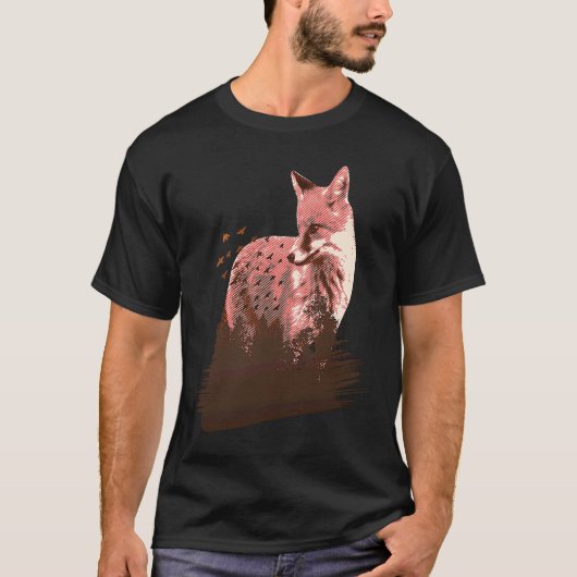 fox animals forest trees birds T-Shirt (Vorderseite)