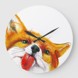 Fox-Aquarell Große Wanduhr