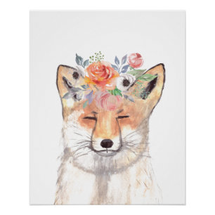 Fox Aquarell Orange Brown Fown Art Poster