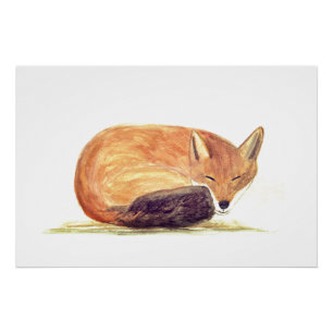 Fox Aquarell Orange Brown Fown Art Poster