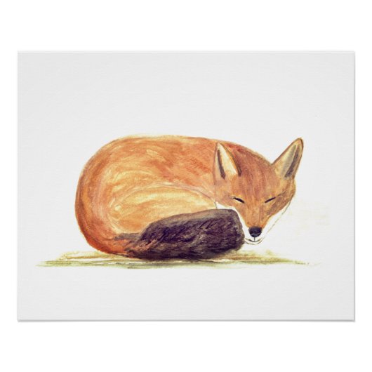 Fox Aquarell Orange Brown Fown Art Poster (Vorderseite)