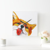 Fox-Aquarell Quadratische Wanduhr (Zuhause)